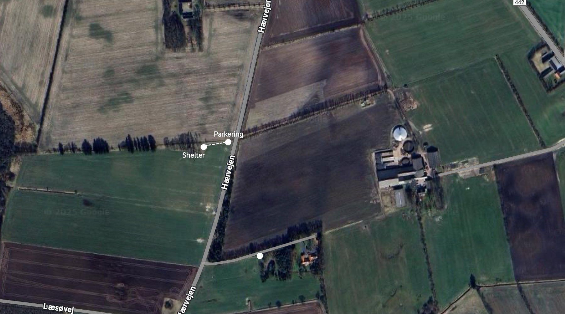 Kort over området hvor shelteret ligger